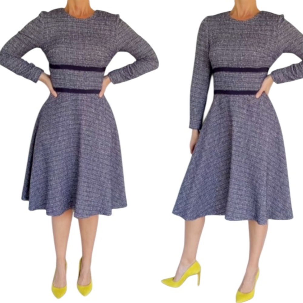 The Fold blue metallic silver tweed long sleeve knee-length dress size 10